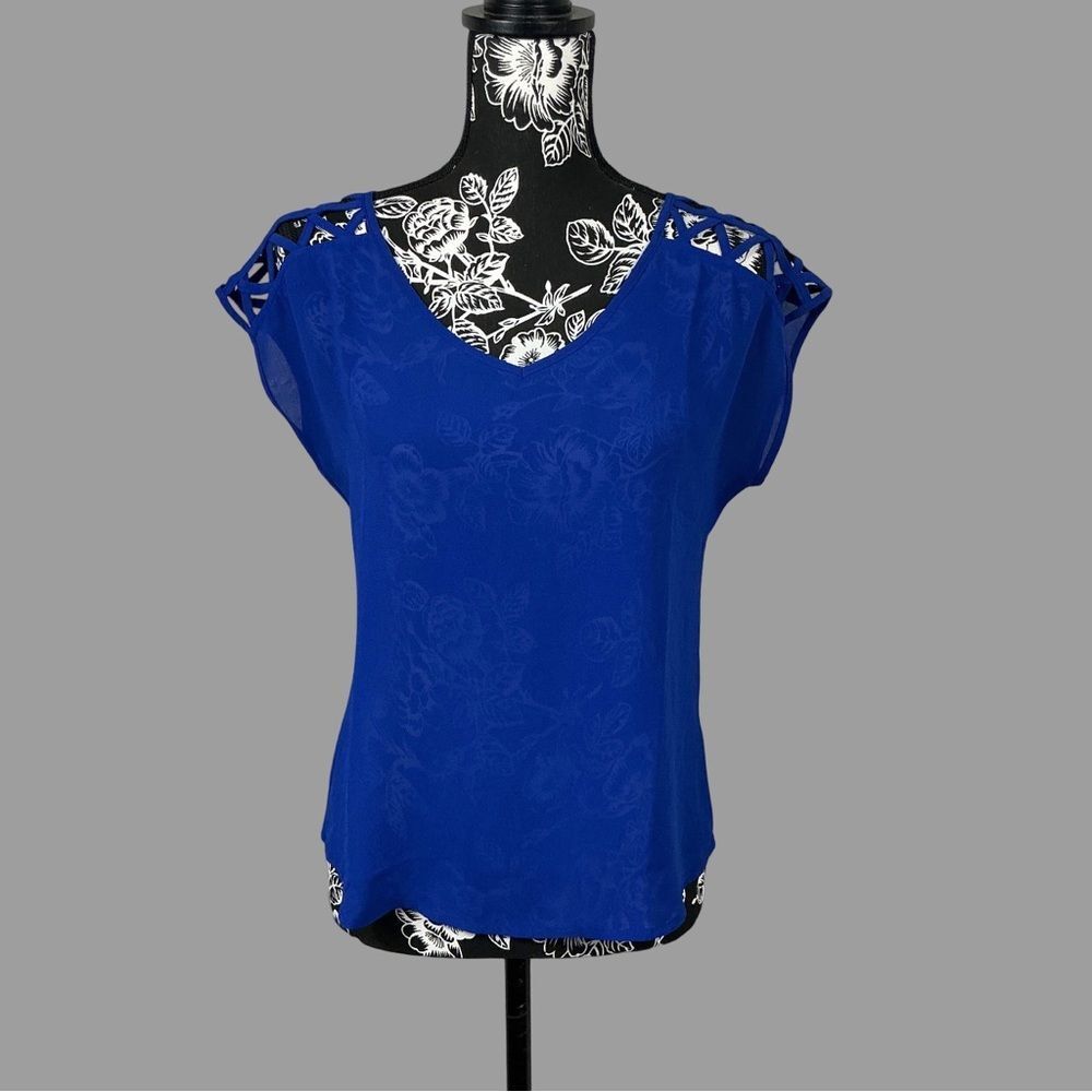 Women’s Sheer Blue Blouse w/ Open Shoulder Detail